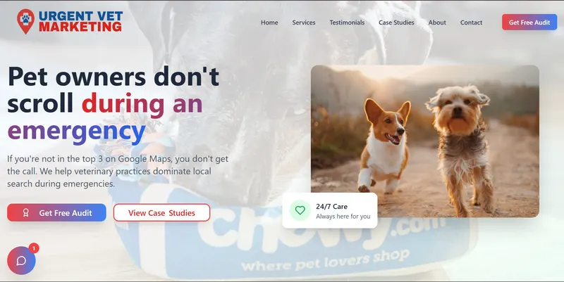 Urgent Vet Marketing website for emergency veterinary clinics